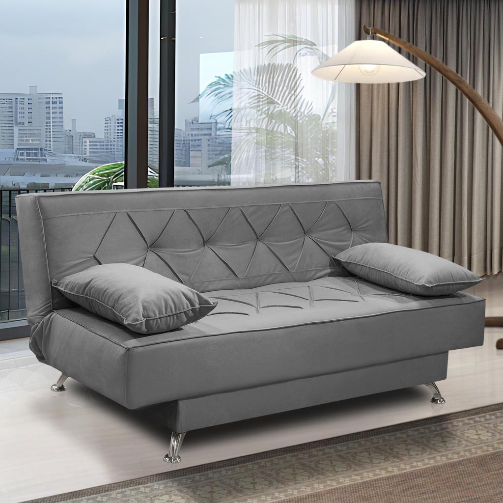 sofá cama 1,80m Íris Suede Cinza Adonai Estofados em Oferta na Shopee