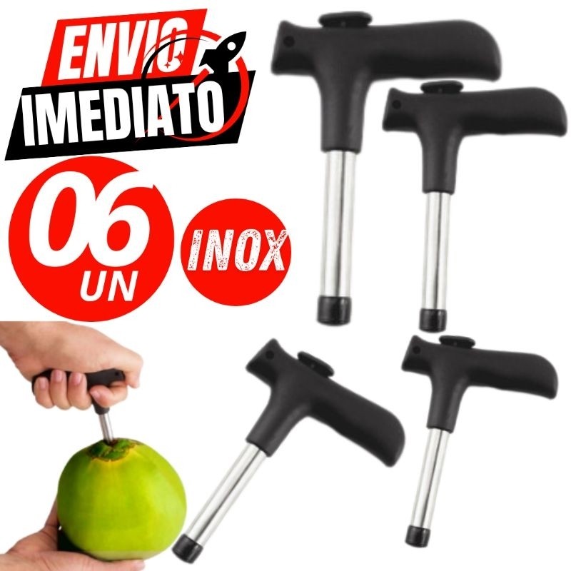 Jogo 06 Furador Abridor de Côco Premium Praia Casa Cozinha Premium