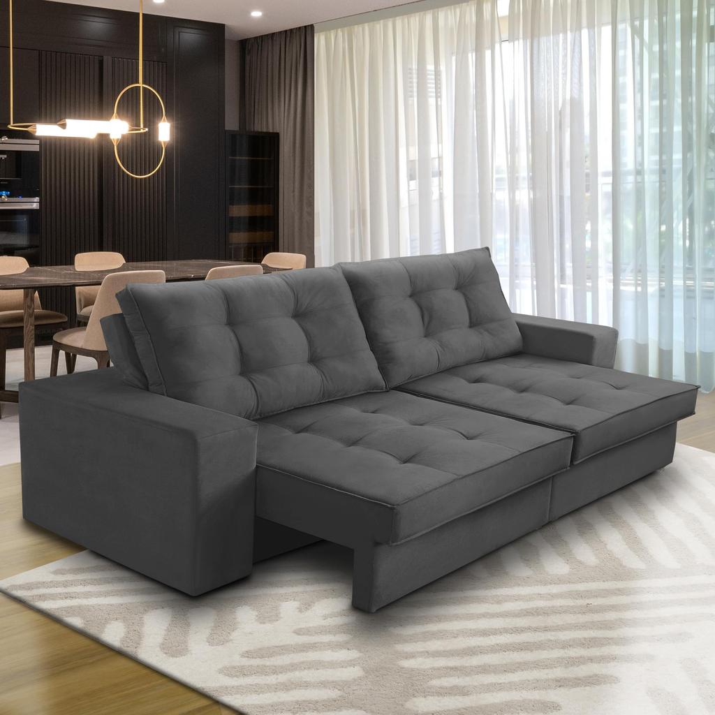 Sofá Retrátil e Reclinável 2 lugares 1,50m com Molas Marcela Suede Cinza Adonai Estofados em Oferta na Shopee