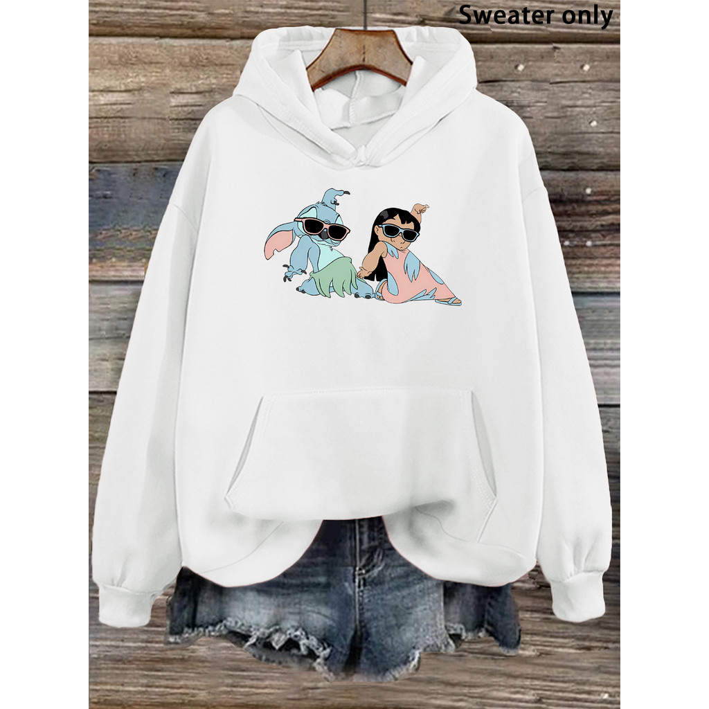Óculos de sol Grey Stitch e Lilo Moletom com capuz estampado estilo moderno, Top feminino casual com capuz, estilo casua