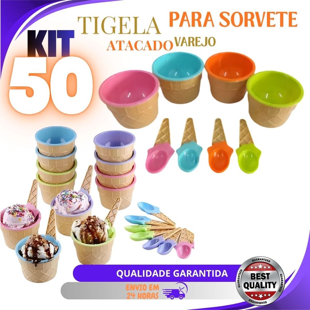 Jogo 50 ou 25 un Tigela de Plástico + Colher Tigela 200 ML  Sorvete Açai Casquinha Sorvete Colher