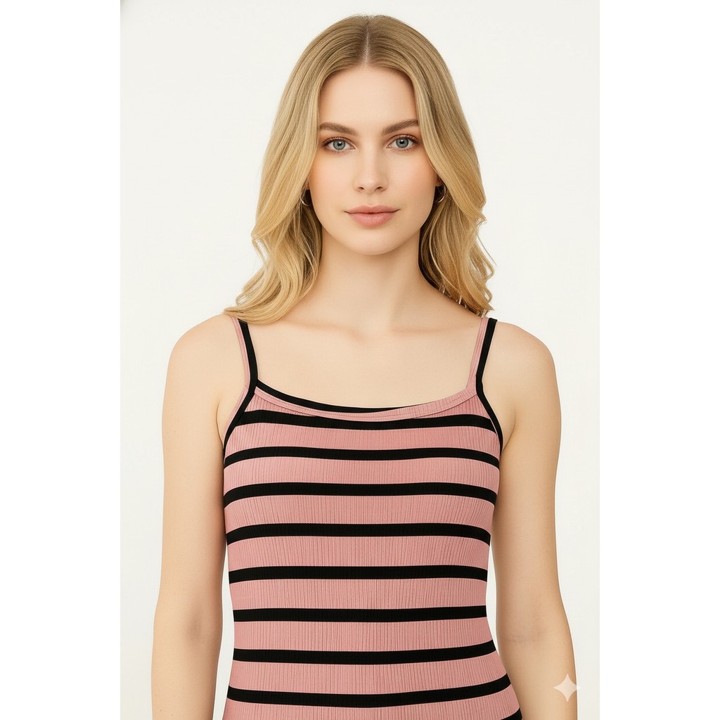 blusa feminina canelada listrada rosa estica alça regata top elegante