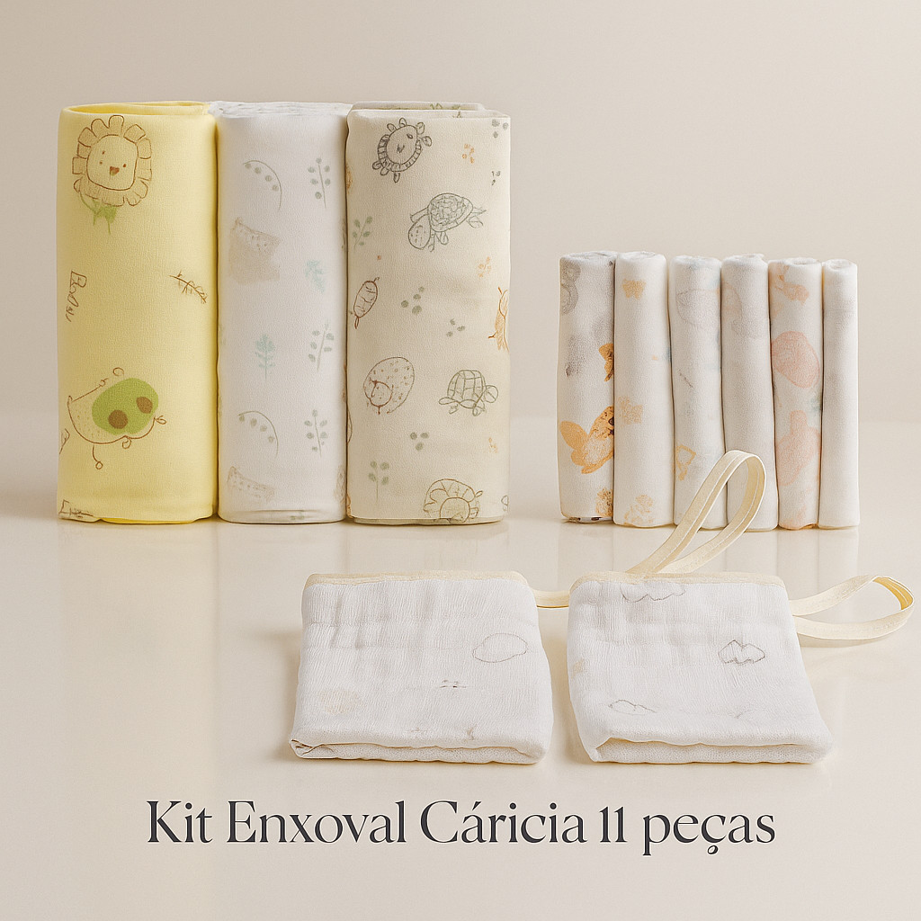 Cueiro Flanelado Bebê 100x80cm + Paninhos de Boca 32x32cm 100% Algodão Kit 11 Peças Envio Imediato