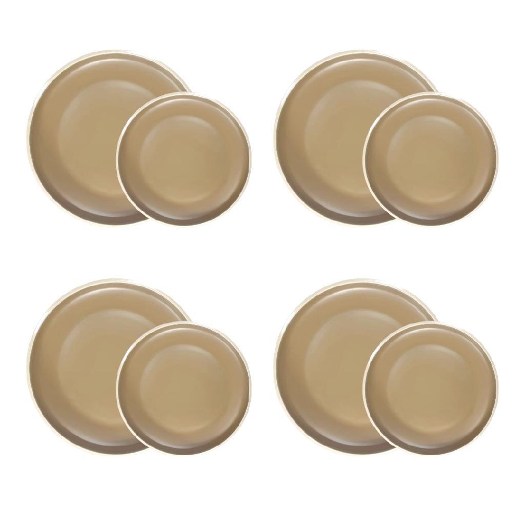 Conjunto Prato Raso Refeição E Sobremesa Melamina Plástico Resistente 22cm 27cm 16 Peças