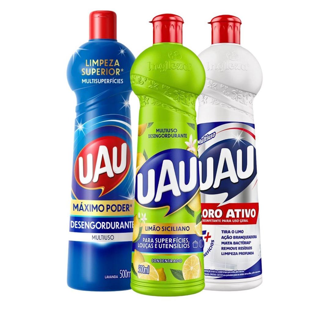 Pack 3un Multiuso 500ml Uau Limão Siciliano, Cloro Ativo E Desengordurante em Oferta na Shopee