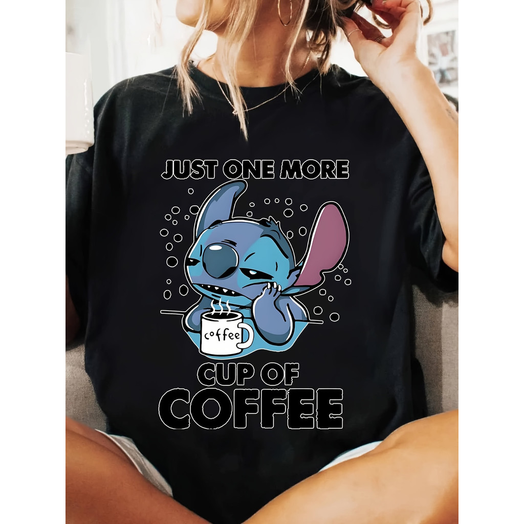BR Moonlight Camiseta Feminina Disney Lilo Stitch Café Vermelho Divertida Confortável Estilosa Moda Verão
