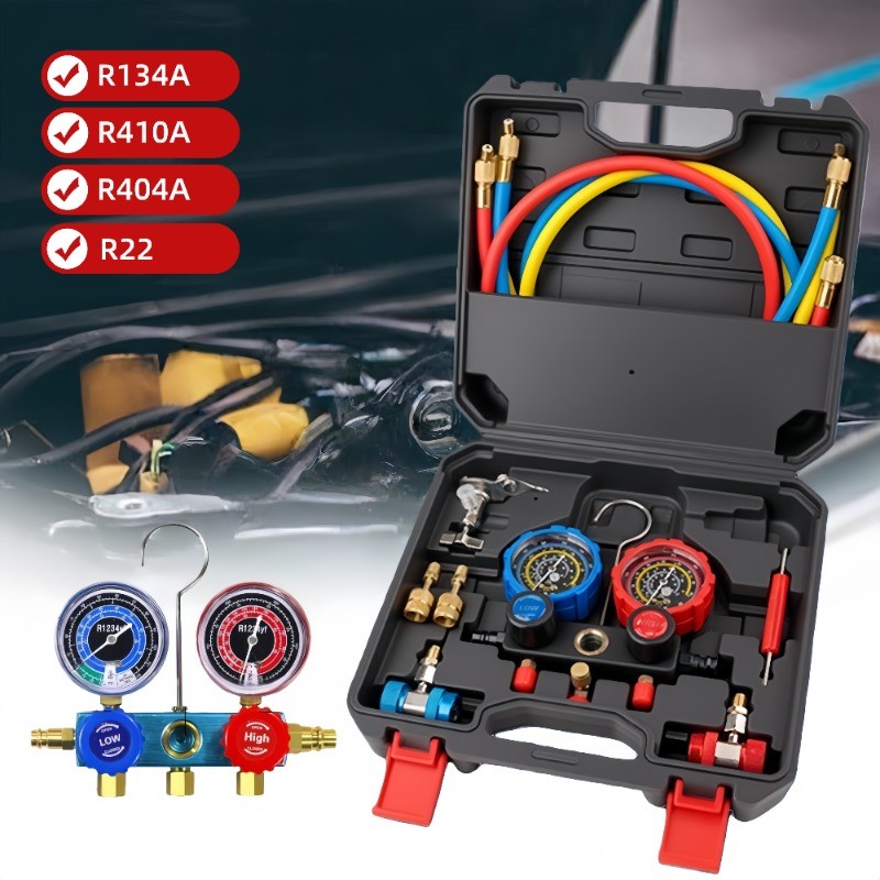 Kit de Manifold Profissional, Manifold, adequado para R134A R410A R404A R22 Válvula Dupla com Mangueira de 1,5 m