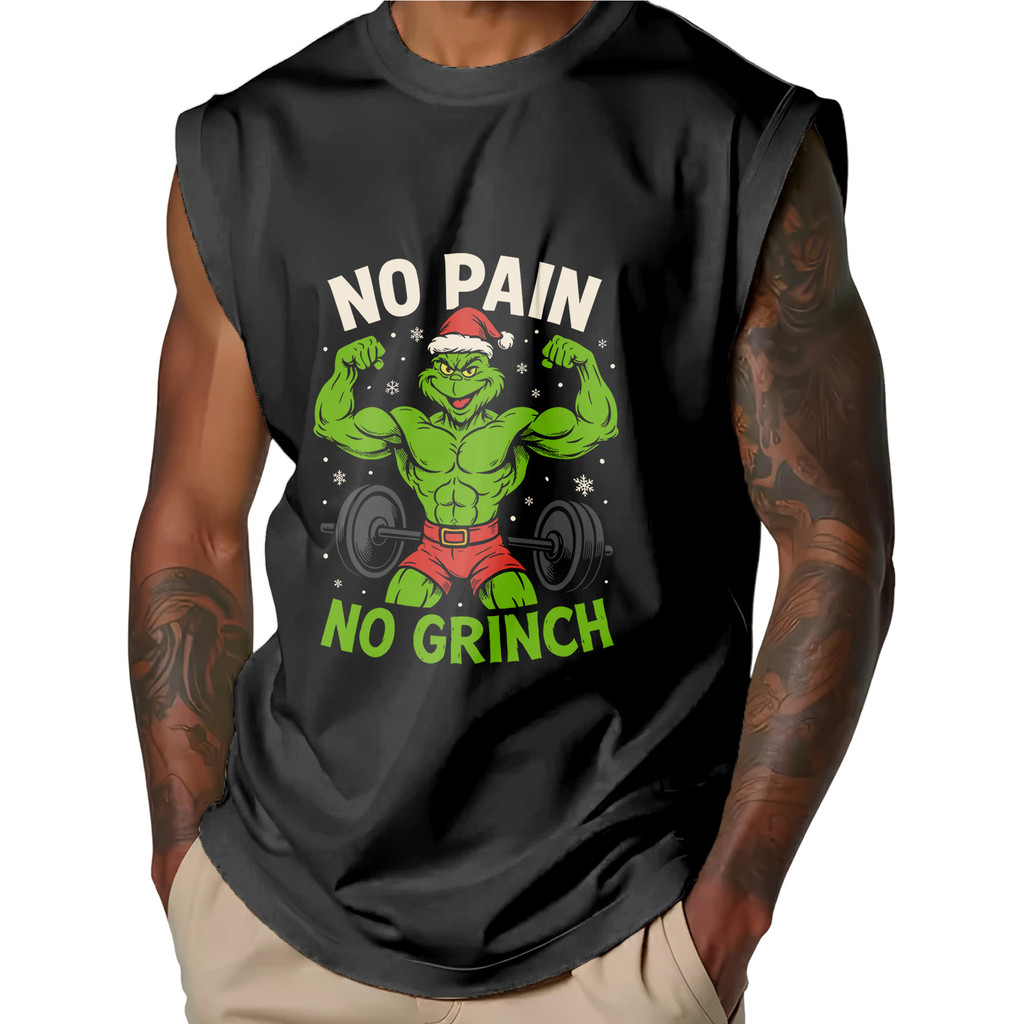 Camiseta Cavada Oversized No Pain No Grinch Academia Natal Camisa Regata Over StreetWear Algodão
