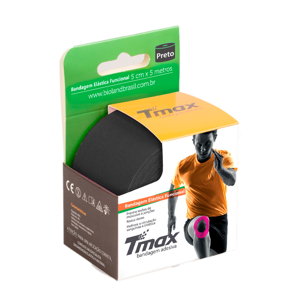 Fita Bandagem Kinesio Tape Elástica Adesiva Tmax Original 5m - Preto