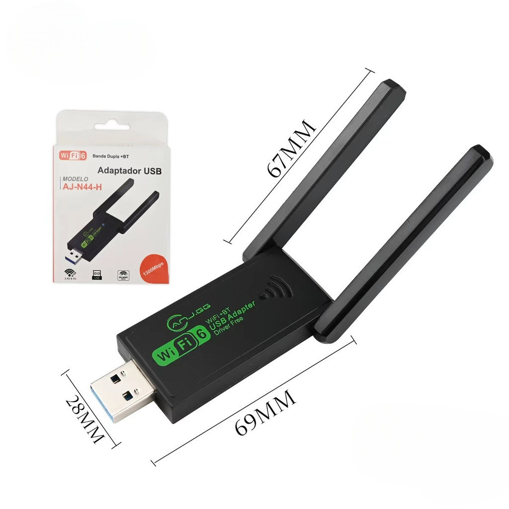 Adaptador USB Wi-Fi 6 Dual Band — 1300 Mbps, 2.4 GHz e 5 GHz, Conexão USB 3.0, Antenas de Alto Ganho anjgg em Oferta na Shopee