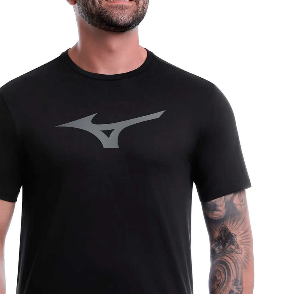 Detalhes do Camiseta Masculina Mizuno Basic Big Preto/Cinza