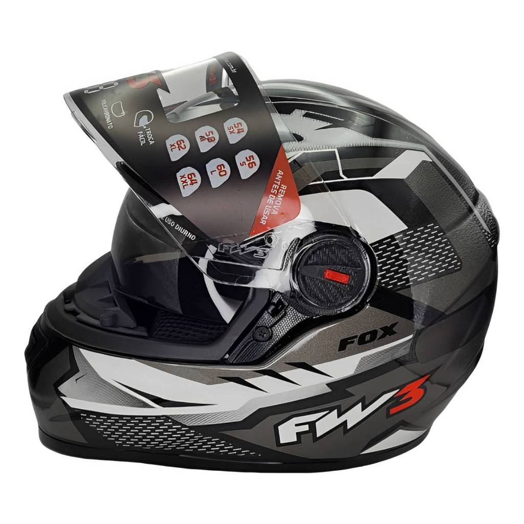 Capacete para Moto Integral Fechado GTX FOX Grafite Brilhante Com Óculos Interno Tamanhos 56, 58, 60 - Fw3