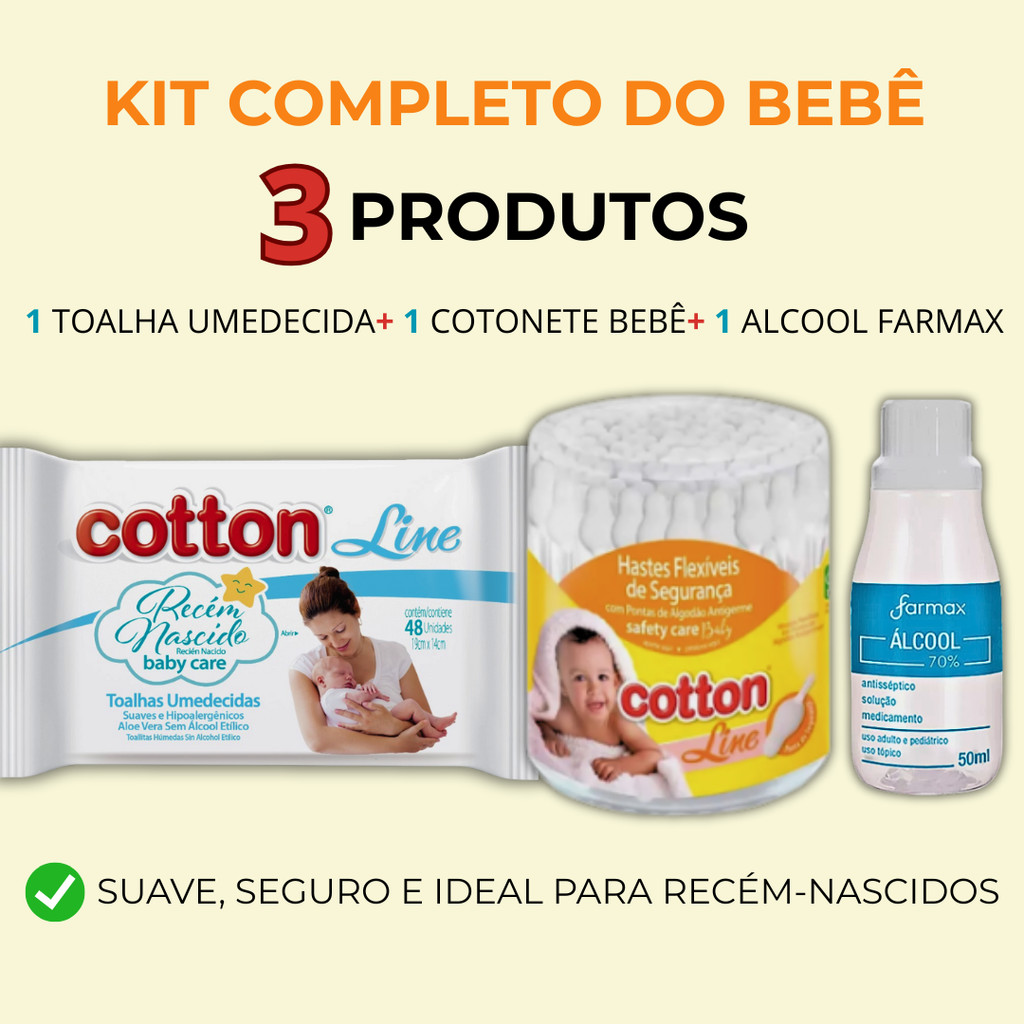 Kit Toalha Umedecida Cotonete Álcool Para Higienização Farmax Cottonline Kit Higiene Recém Nascido em Oferta na Shopee