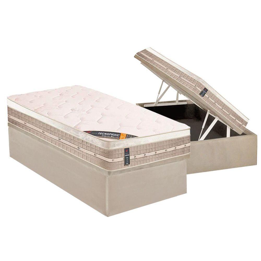 Conjunto Box Baú Solteiro: Colchão Molas Castor Bonnel Premium Tecnopedic + Base CRC Suede Clean (88x188) em Oferta na Shopee