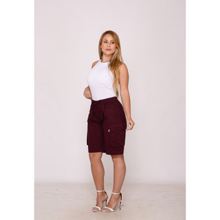 Bermuda Cargo Feminina Estilo Casual com Bolsos Laterais e Cintura com Elástico