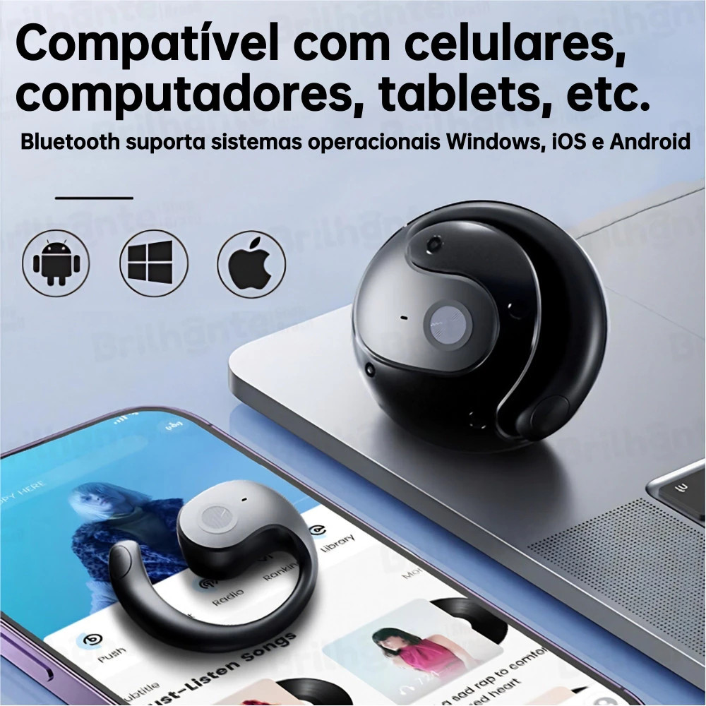 Bluetooth Sem fio Fone de ouvido Ergonômico TWS Suporte Orelha Pendurada Anti-queda - detalhe