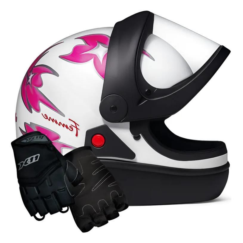 Capacete San Marino Femme Branco Mais Luva FitX Meio Dedo