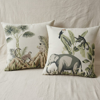 Kit 2 Capa Almofada Linho Estampado 43x43cm Selva Animais capa de almofada estampada capa linho
