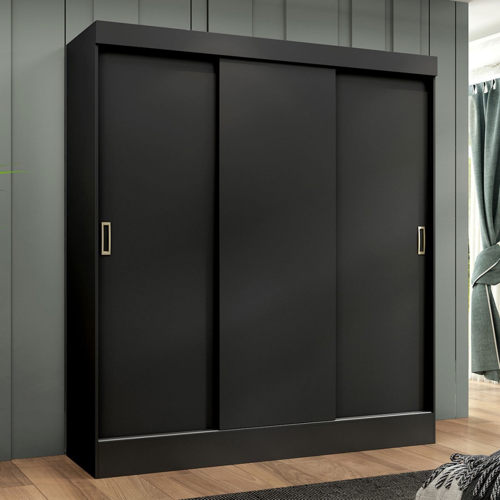 Guarda-Roupa Solteiro San Marino 3 Portas 2 Gavetas Flex Preto/Off White - Maxel em Oferta na Shopee