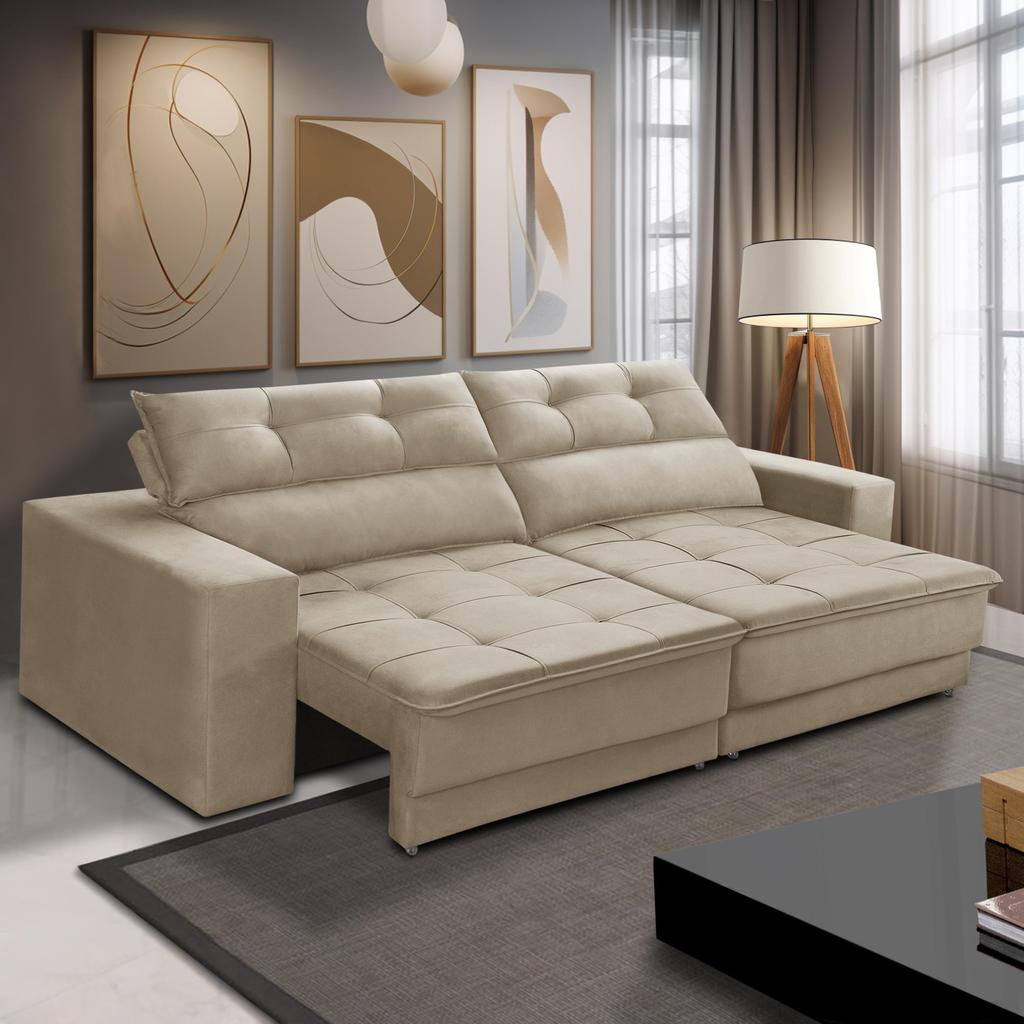 Sofá Retrátil e Reclinável 2 lugares 1,50m com Molas Emily Suede Bege Adonai Estofados em Oferta na Shopee