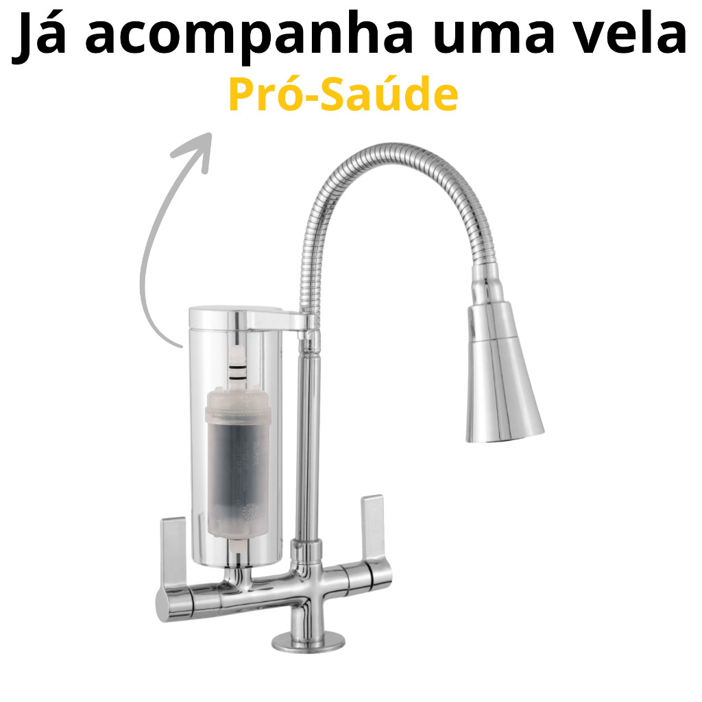Torneira Filtro Gourmet Slim Para Pia Cozinha de Bancada Mesa Metal Cromada Abs