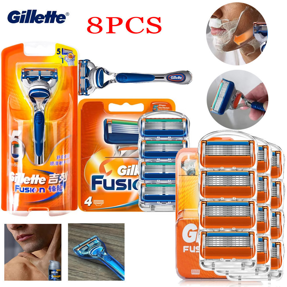 Kit 8 Lâminas Gillette Fusion Para Limpeza De Pele Masculina Lâmina De Barbear De 5 Camadas