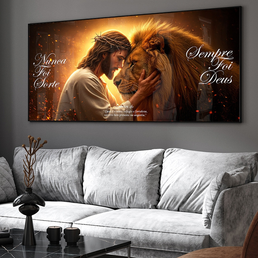 Quadro Decorativo Unitário Jesus Leão Nunca Foi Sorte Deus Moderno Refúgio Salmos 46 para Sala em Oferta na Shopee