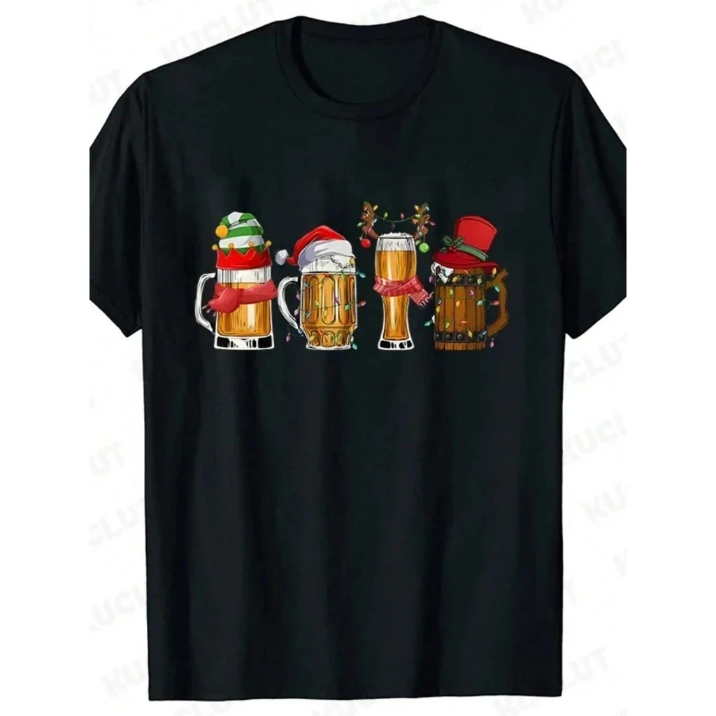 Camiseta Masculina Natal Estilosa Estampada Beer Natalino Lançamento Camiseta 100% Algodão Plus Size - Asphalt Vibe