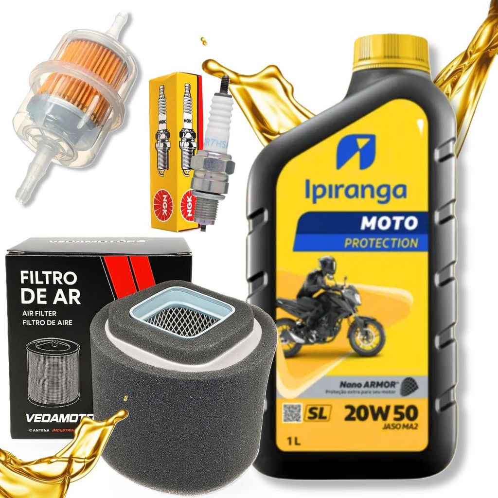 Kit Revisão Ybr 125 2000-2008 Ipiranga 20W50 Mineral Filtros e Vela Ngk em Oferta na Shopee