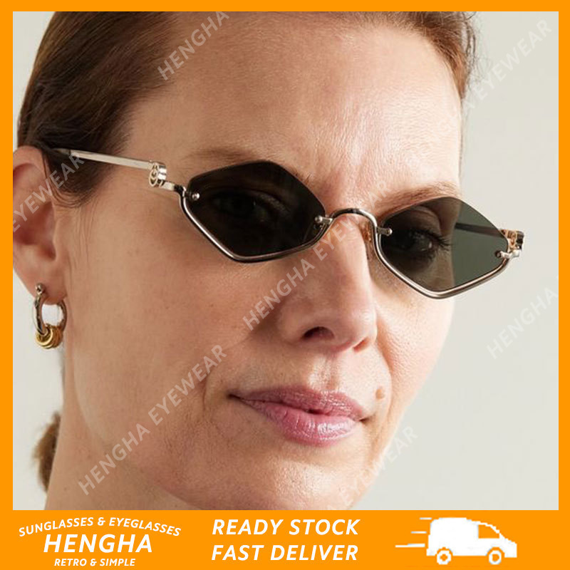 (HENGHA) Óculos De Sol Retrô Punk De Metal Com Meia Armação Para Mulheres , Coloridos Diamante Da Moda Ocidental em Oferta na Shopee