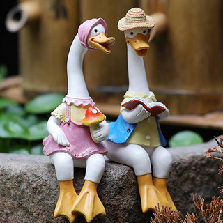 2 Pçs Casal Sentado Pato Estátuas De Jardim Adorável Estátua De Ornamentos De Mesa Para Quintal Pátio Cerca Gramado Lago
