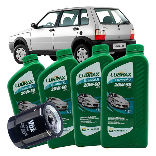 Kit Troca De Oleo Fiat Uno Mille Fire 20w50 Mineral 4 Litros em Oferta na Shopee
