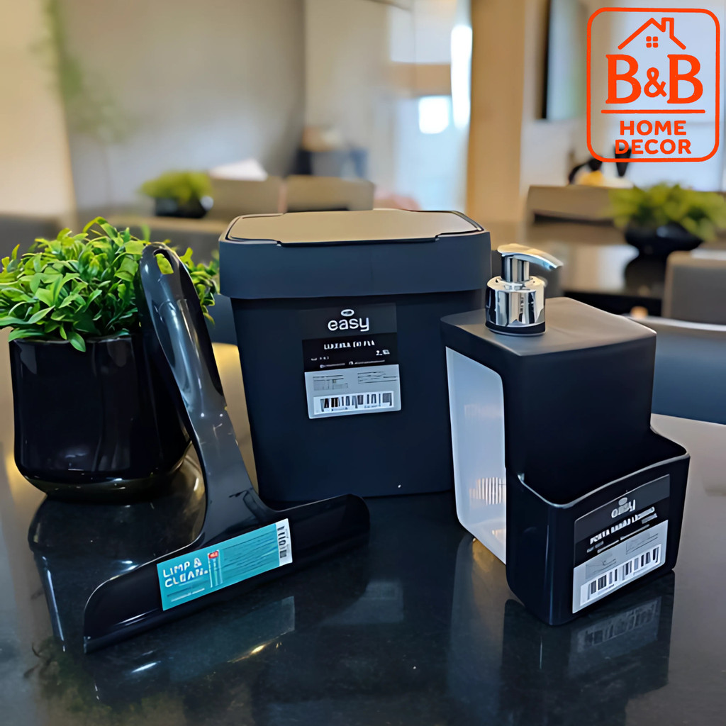 Kit Utilidades Pia Lixeira 2,5L + Dispenser Detergente Esponja + Rodinho Para Donas de Casa