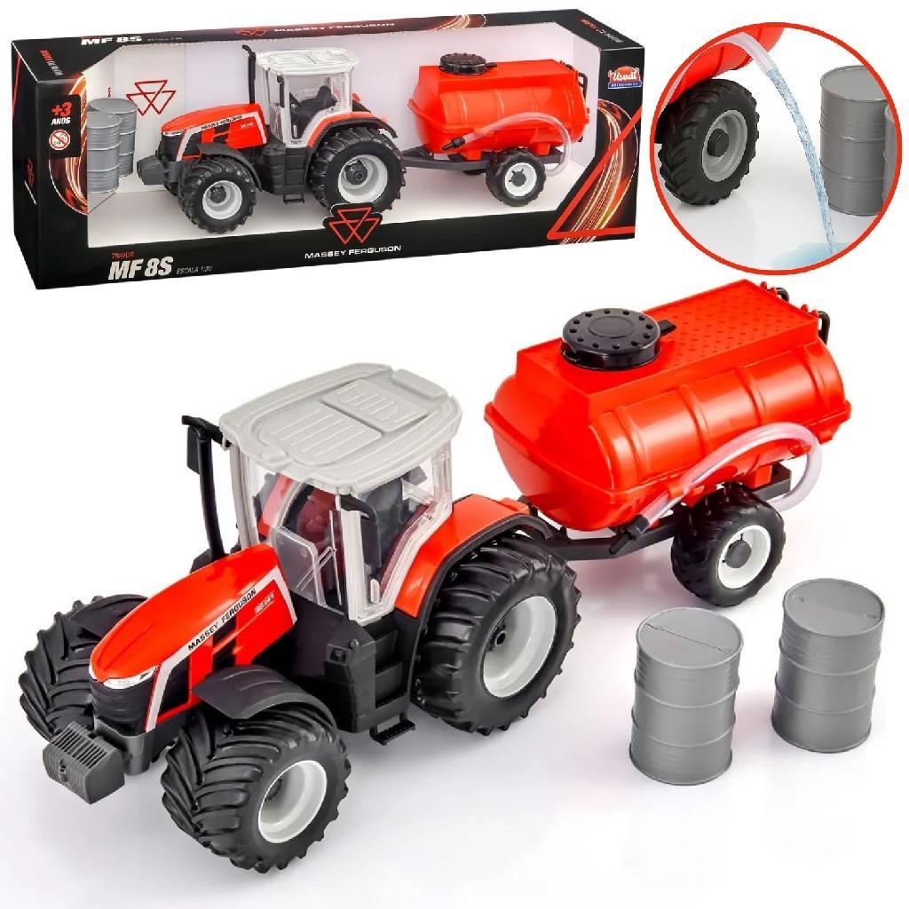 Brinquedo Trator Massey Ferguson MF 8S Tanque Sai Agua Miniatura - Usual Brinquedos