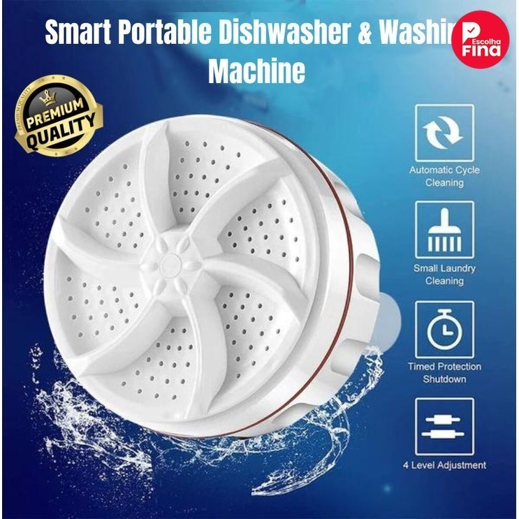 Imagem Mini Máquina de Lavar Roupas Panos Toalhas no Balde Portátil Ultrassônica Lavanderia USB Lava Louças Branco com USB
