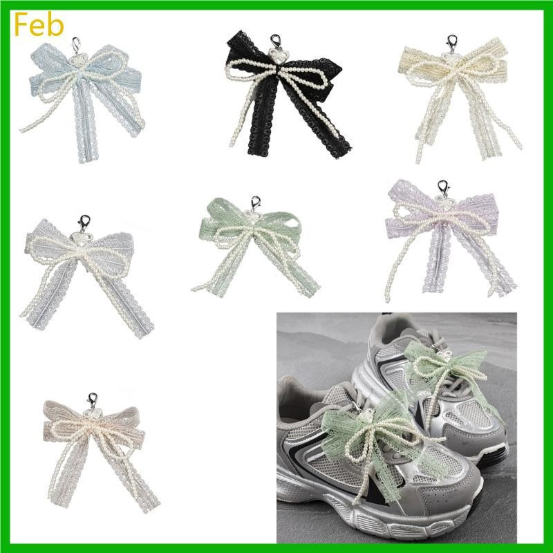 Fev Lace Bowknot Sapato Joias Cadarços Charme Clipe Removível Pérolas Falsas