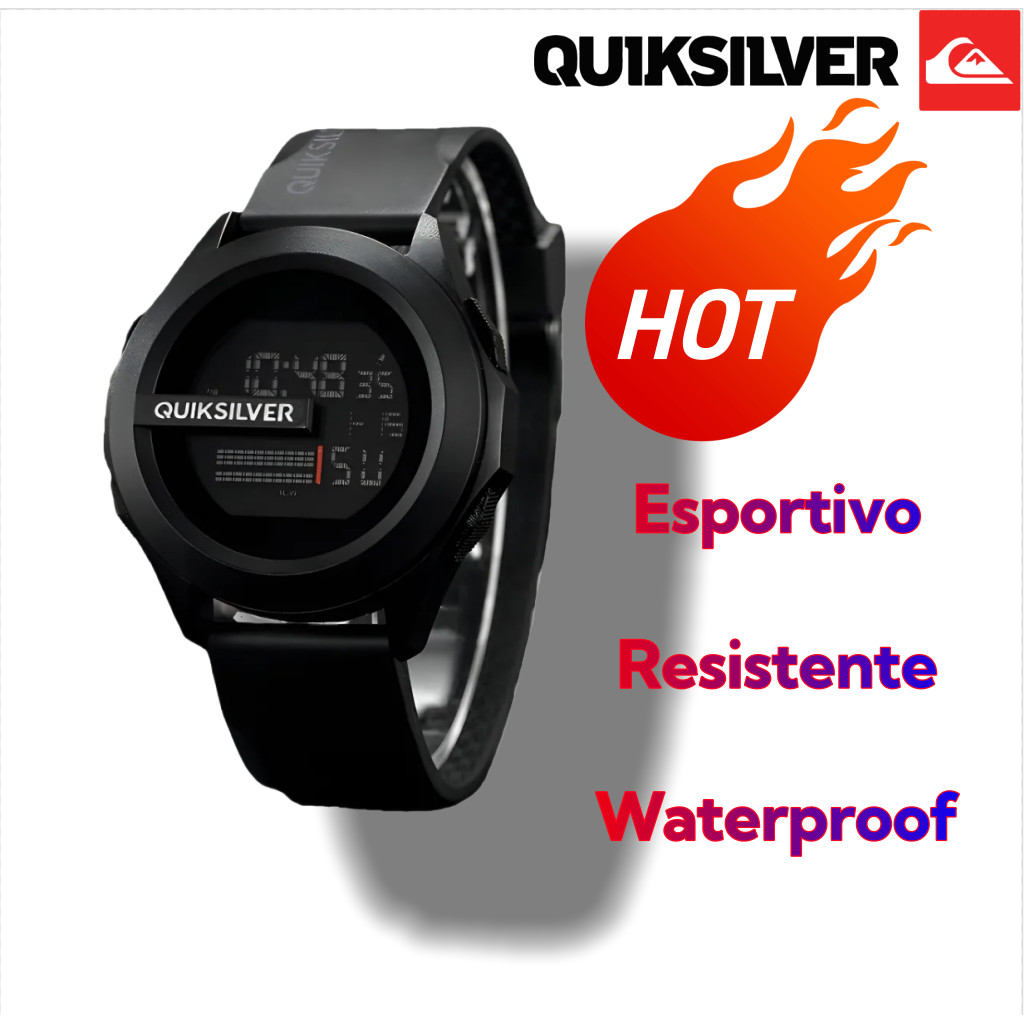 Relógio Digital Masculino Quiksilver Esportivo à Prova d'Água Resistência LED Preto