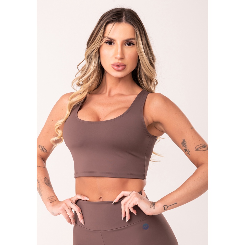 TOP CROPPED FITNESS FEMININO COM RECORTES OASIS DLK