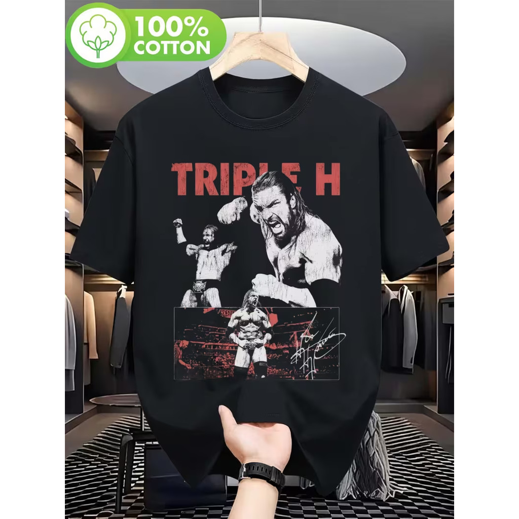 Camiseta Masculina Triple H WWE Básica Oversized 100% Algodão