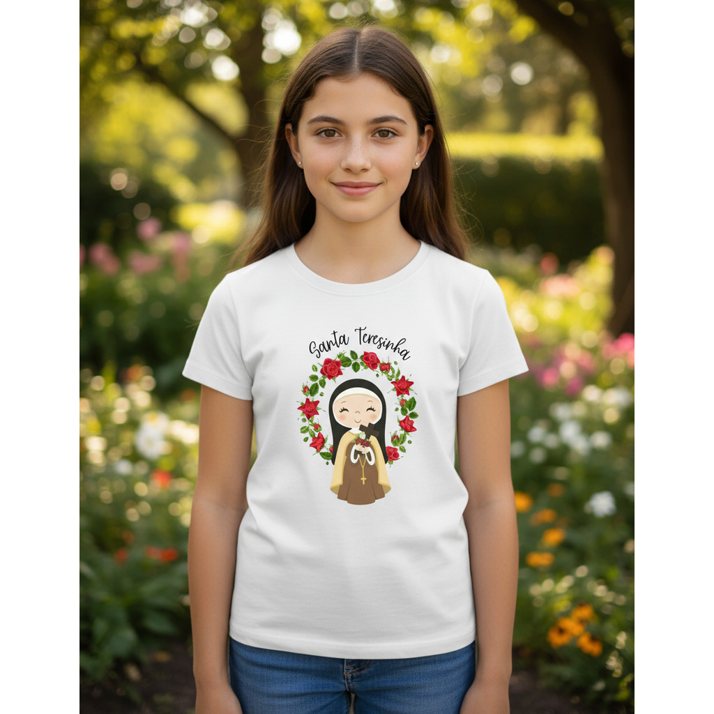 Camiseta Infantil Santa Teresinha Das Rosas  Fé E Amor em Oferta na Shopee