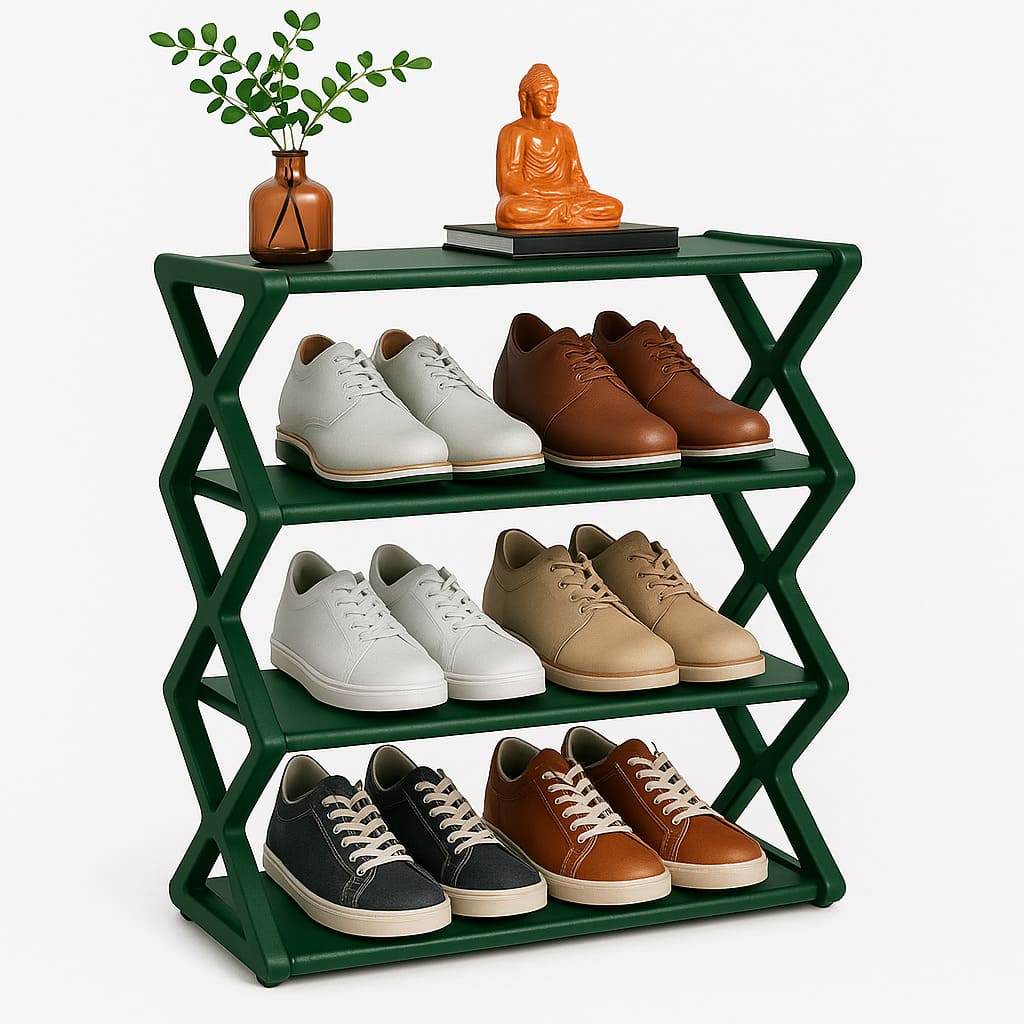 Organizador de sapatos 4 prateleiras verde – solução prática para entrada e lavanderia