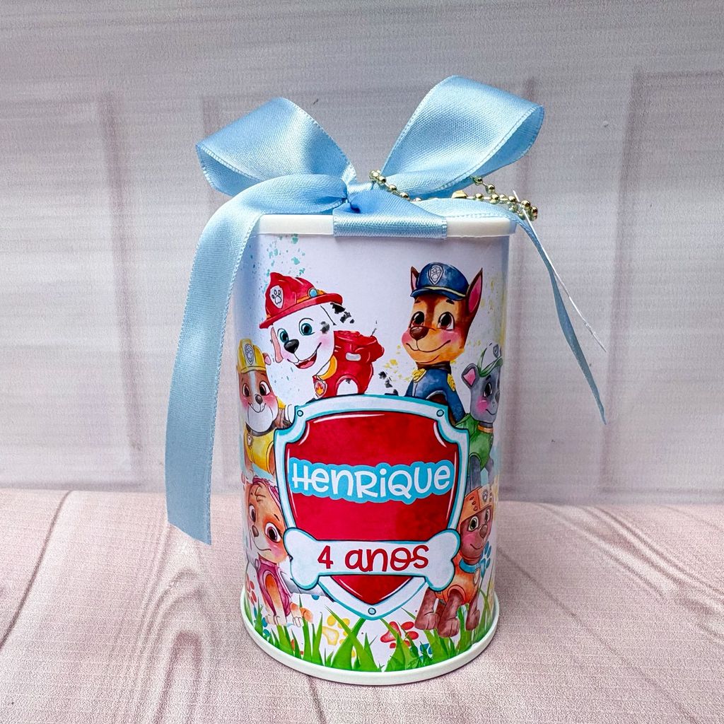 Cofrinho Personalizado Patrulha Canina Aquarela azul Menino Lembrancinha Festa Infantil Aniversário