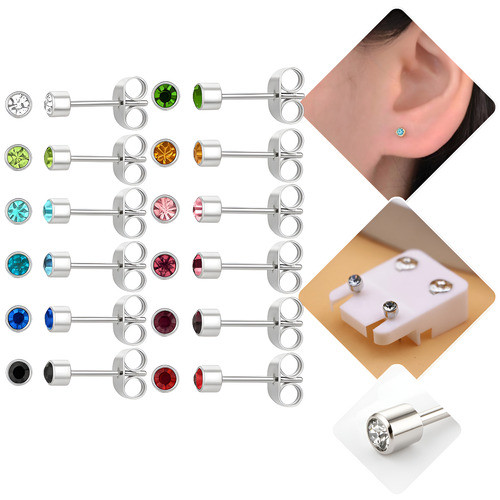 Kit Brincos Perfuração Orelha Aço Cirúrgico Coloridos 12 Un