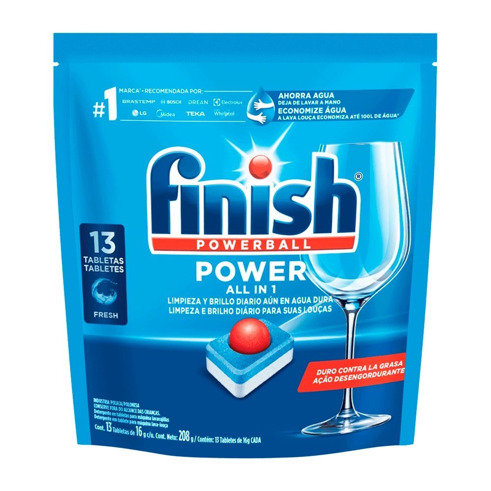 Detergente Finish para Lava Louças Power Tabletes 16g - Embalagem com 13 Unidades