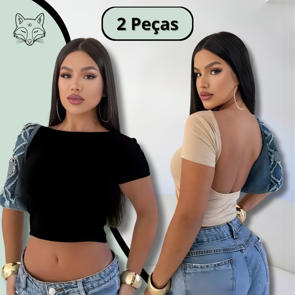 Kit 2 Cropped Feminino Costa Nua Suplex Premium Ombro a Ombro Baby Tee Ajustado Tecido Duplo em Oferta na Shopee