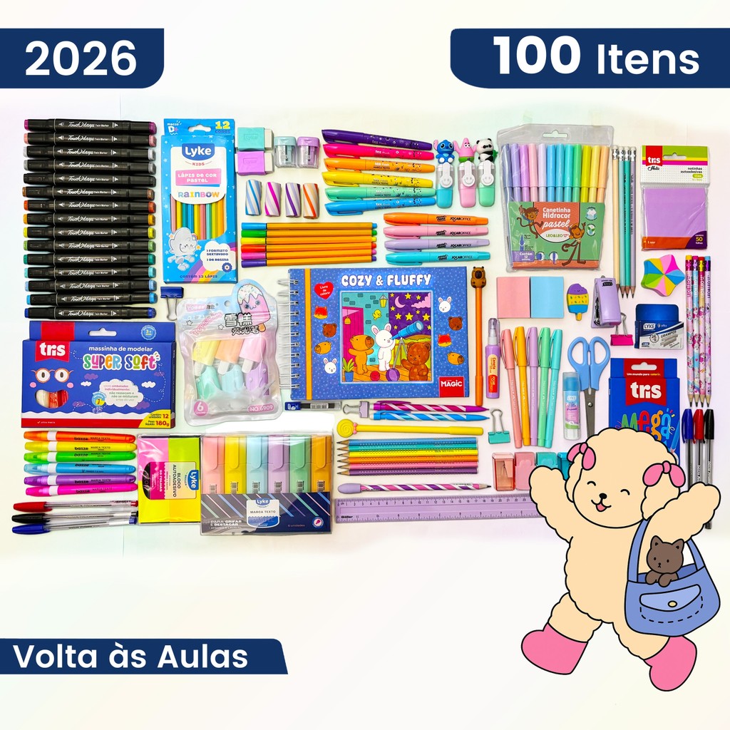 Kit Papelaria com Caderno de Colorir Canetinha Touch Cores Ponta Dupla Estojo Material Livro em Oferta na Shopee