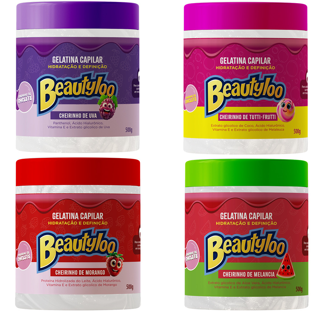 Kit 04 Gelatina Capilar Definidora de Cachos Beautyloo  Face Beautiful 500g em Oferta na Shopee
