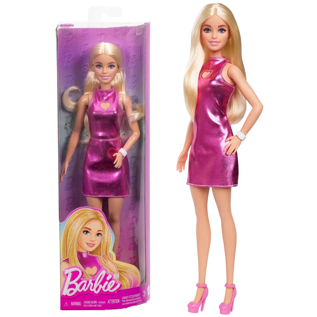 Boneca Barbie Fashionistas Loira Vestido Rosa Metalico #230 - Mattel