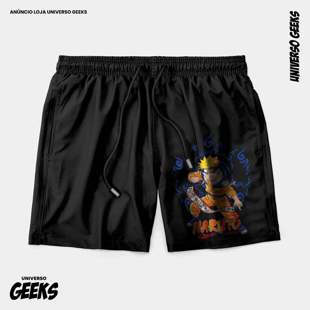 Bermuda Tactel Naruto Ninja Scroll Short Confortável Com Elastano Ideal Lazer Treino Esportes Praia