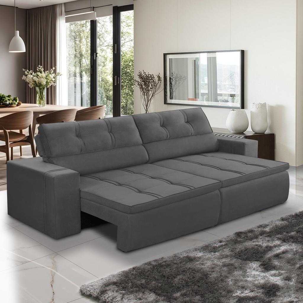 Sofá Retrátil e Reclinável 3 lugares 2,10m com Molas Stella Suede Cinza Adonai Estofados em Oferta na Shopee